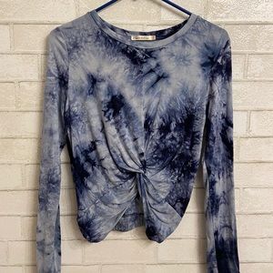 Tie Dye Front Twist Long-Sleeve Shirt